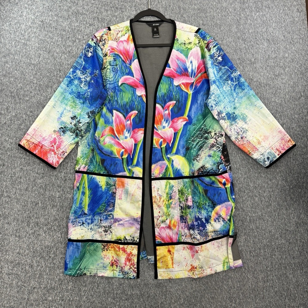 Ali Miles Women's XL Open Front Long Sleeve Duster Kimono Jacket‎ Floral Print